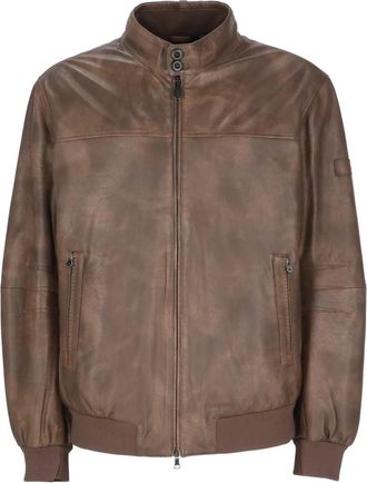 Peuterey Gewatteerd Leren Donsjack - Heren - Bomber jackets - Bruin - L - Leer - Jassen
