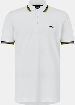 HUGO BOSS Mens Hbg Paddy Polo Shirt With Contrast Tipping in White/Green 112 - Size X-Large