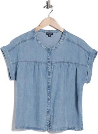 Splendid Short Sleeve Chambray Button-Up Shirt in Indigo Blue at Nordstrom Rack, Size X-Large