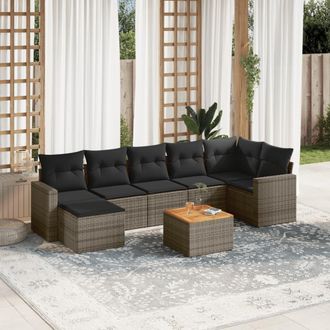 vidaXL Vidaxl - Set De Sof&aacute;s De Jard&iacute;n 8 Pzas Y Cojines Rat&aacute;n Sint&eacute;tico Gris