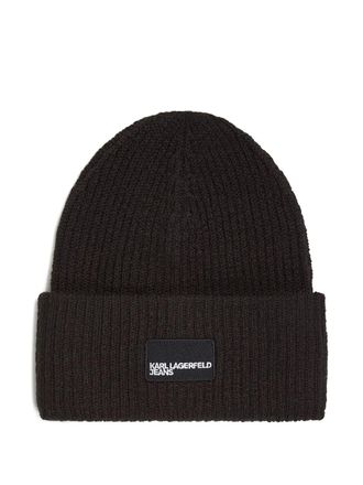 Karl Lagerfeld logo-patch ribbed beanie - women - Acrylic/Wool - One Size - Black
