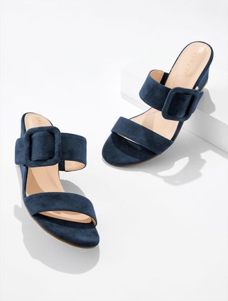Talbots Royce Buckle Wedge Sandals - Suede - Blue - 10 1/2 M Talbots