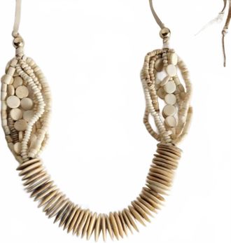 Bisjoux Womens Handmade Bold Beaded Bone Necklace In Cream