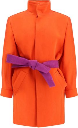 Saint Laurent Jas met pofmouwen en ceintuur - Oranje