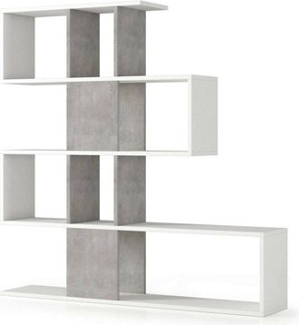 Dmora Dmora - Libreria Allison, Biblioteca bifacciali a 5 ripiani, Scaffale a zig zag per libri, Mobile da parete con ripiani, 100% Made in Italy