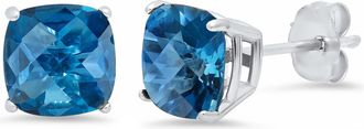 MAX + STONE Sterling Silver or Gold 8mm Cushion Cut Gemstone Birthstone Stud Earrings