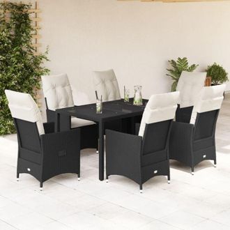 vidaXL Set De Comedor De Jard&iacute;n 7 Pzas Y Cojines Rat&aacute;n Sint&eacute;tico Negro Vidaxl