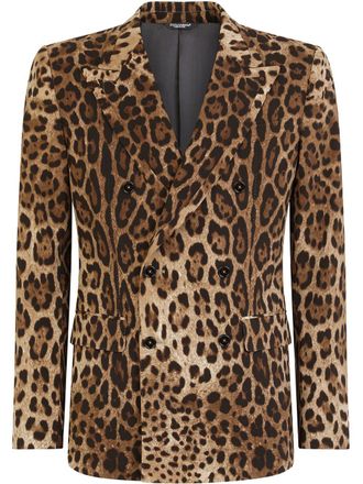 Dolce & Gabbana Sicilia-fit leopard-print double-breasted blazer - men - Elastane/Wool - 56 - Brown