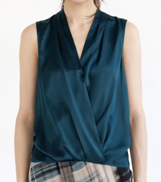 Go Silk Boho Surplice Top In Neptune
