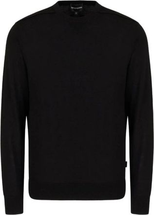 Emporio Armani ASV Lyocell en wolblend trui - Heren - Ronde hals truien - Zwart - 2XL - Wol - Truien & Vesten