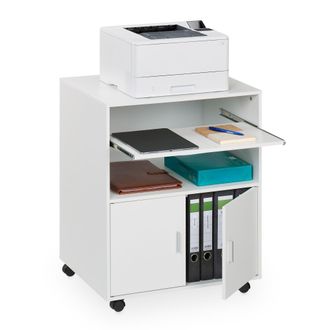 Relaxdays Relaxdays - Mesa Impresora Con 2 Cajones Y Bandeja Para Teclado, Cajonera Oficina Con Ruedas, 74 X 60 X 48 Cm, Blanco