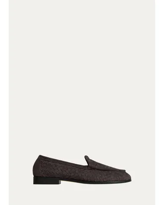 Bottega Veneta Mens Silenzio Intrecciato Suede Moc-Toe Loafers