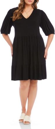 Karen Kane Puff Sleeve Tiered Dress in Black at Nordstrom, Size 0X