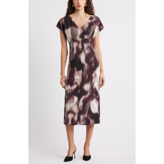 Nordstrom Print Midi Dress in Burgundy Cosmos at Nordstrom Rack, Size Xx-Small