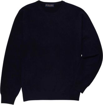 Brooks Brothers Cashmere Trui met Ronde Hals - Heren - Ronde hals truien - Blauw - L - Kasjmier - Truien & Vesten