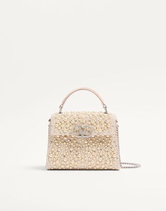 Valentino Garavani Valentino Garavani mini Vsling handbag with pearls, rhinestones and jewel logo Woman CREAM UNI