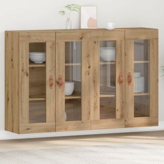 Berkfield Home Wall Mounted Cabinet Set of 2 Artisan Oak Solid Oak Wood in Brown