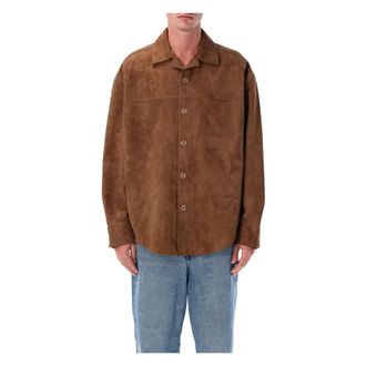 Ami Bruine Su&egrave;de Overhemd Aw 25 - Heren - Zomerjassen - Bruin - L - Su&egrave;de - Jassen