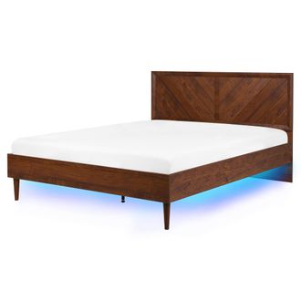 Beliani Beliani - Cama Doble De Madera Oscura 160 X 200 Cm Cabecero Alto Estilo R&uacute;stico Con Luces Led De Colores Mialet