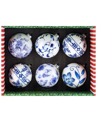 Mark Roberts Handmade Set Of 6 Assorted Blue/Ivory Ornaments