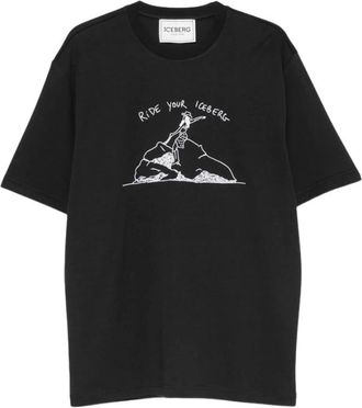Iceberg Geborduurd T-shirt met ronde hals - Heren - T-shirts - Zwart - XL - Tops
