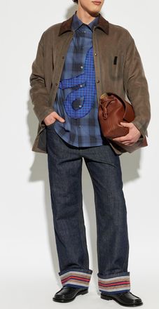 Loewe Checked Pattern Shirt, Mens, Navy Blue