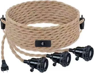 No Brand Cable El&eacute;ctrico De Lino De 6,8 M Y 2 Conductores Con Portal&aacute;mparas E27/e26 E Interruptor Para L&aacute;mpara Diy (sin Bombilla)