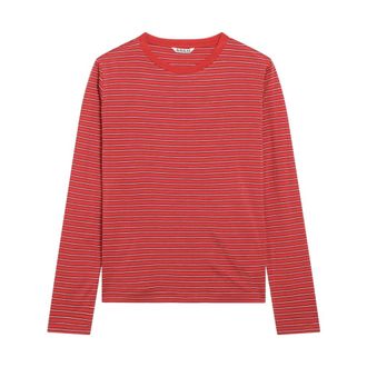 Auralee Soft Smooth Wool Stripe Jersey L/S Tee - Dames - Tops - Rood - Maat: XS Jersey