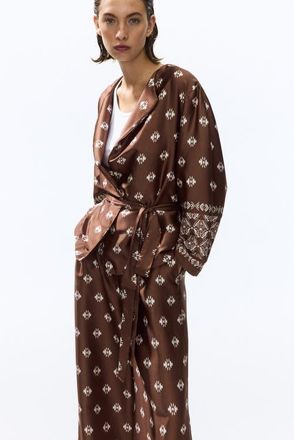 H&M Tie-belt Satin Blazer in Brown/patterned at Nordstrom, Size X-Small