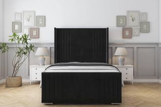 Sloomy Camden Plush Frame-Mattress-50 Upholstered Wingback Headboard in Black | Size: Small Single