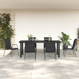 vidaXL Juego De Comedor Para Jard&iacute;n 7 Piezas Acero Y Textilene Negro Vidaxl