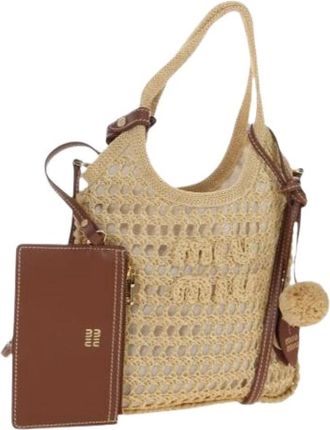 Miu Miu Pre-owned Raffia Hand Bag - Dames - Vintage Schoudertas - Beige - ONE Size - Vintage