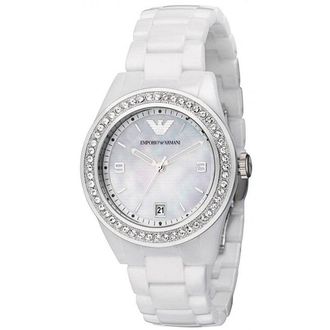 Emporio Armani AR1426 Wit Dames Ceramica Horloge