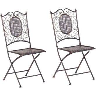 Beliani Conjunto De 2 Sillas De Balc&oacute;n Hierro Negro Metal Envejecido Plegable Exterior Resistente A Los Rayos Uv Estilo Retro Franc&eacute;s Bormio