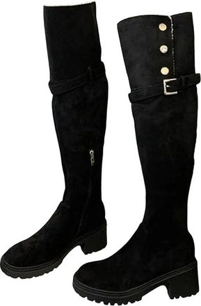 Generic Womens Over The Knee Boots Round Toe Buckle Strap Low Heel Long Boot Shoes