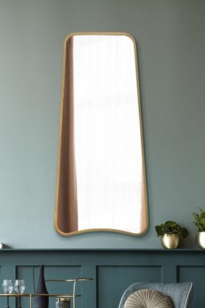 MirrorOutlet Gold Metal Trapezoid Shape Framed Wall Mirror (122CM X 58CM) | Size: 1 Pack