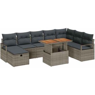 vidaXL Garden Sofa Set Height-Adjustable 9 pcs Grey Poly Rattan vidaXL