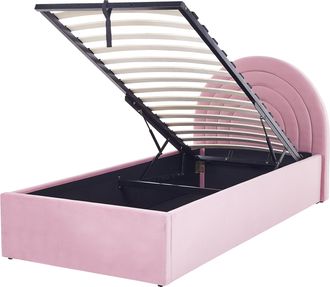 Beliani Beliani - Cama Con Almacenaje De Terciopelo Rosa 90 X 200 Cm Cabecero Almacenaje Anet