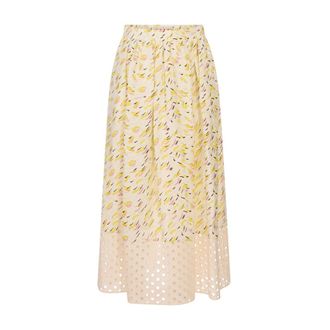 Marni Midi Skirts, female, Multicolor, Size: 2XS Linen skirt with Brushstroke Wave print