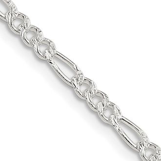 Diamond2Deal Sterling Silver 3mm Flat Figaro Chain Necklace