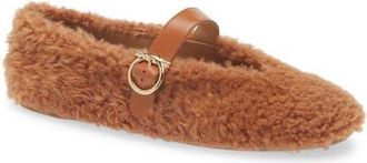 Ferragamo Gancio Genuine Shearling Ballet Flat in Merinillo Carino Cedar at Nordstrom, Size 10.5