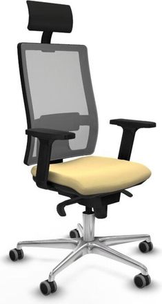 Piqueras y Crespo Piqueras Y Crespo - Horna sincro malla gris similpiel crema brazos 2D base aluminio cabecero fijo ruedas 65mm engomadas