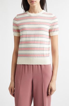 Vince Stripe Short Sleeve Cotton & Cashmere Sweater T-Shirt in Lotus Pink Combo at Nordstrom, Size Xx-Small