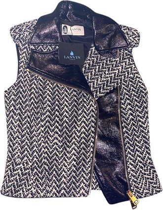 Lanvin Black lambskin & tweed biker gilet Size XS