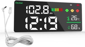 OEM Medidor De Nivel De Sonido Digital Led De 11 Para Montaje En Pared, De 30 A 130 Db, Con Indicador De Decibelios/temperatura/humedad, Recargable Con Ca