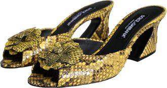 Dolce & Gabbana Womens Yellow Leather Block Heels Slides Shoes Python
