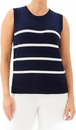 Karen Kane Stripe Sweater Tank In Navy With Off White