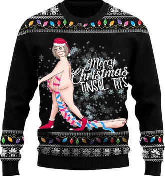 Generic Ugly Christmas Jumpers for Men with Dirty Christmas Print Design Long Sleeve Crewneck Sweatshirt Oversized Fit for Autumn Winter Season No Hood Style 