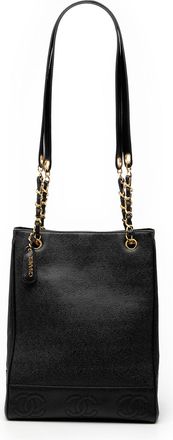 Chanel Pre-owned Womens Triple Cc Caviar Tote - Black Leather - One Size