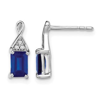 Diamond2Deal 14k White Gold Sapphire and Diamond Earrings